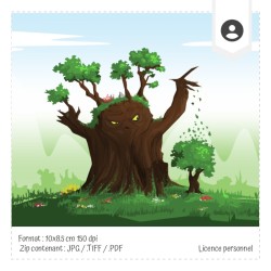 Illustration originale Arbre printemps en couleur
